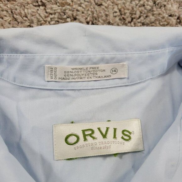 Orvis Shirt Women’s 14 Blue Button Up Shirt Short Sleeve Casual Lightweight - Picture 2 of 8